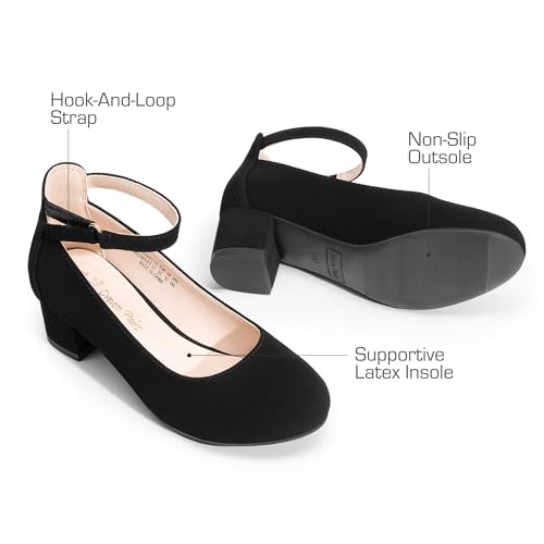 DREAM PAIRS Mädchen Kleiderschuhe Chunky High Heels Knöchelriemen Party Hochzeit Prinzessinnen Pumps für kleine und große Kinder,Size 35,Schwarz,KKUMPU2502
