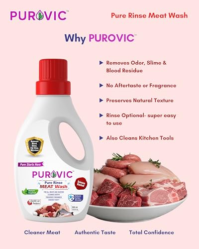 Image of Pure Rinse Meat Wash Combo | Nature-Engineered Meat & Seafood Cleaner | Fast-Acting Formula | Removes Odour,Blood & Fat Film | Safe for Chicken, Fish & Mutton | 500ml Each - (Pack of 2)