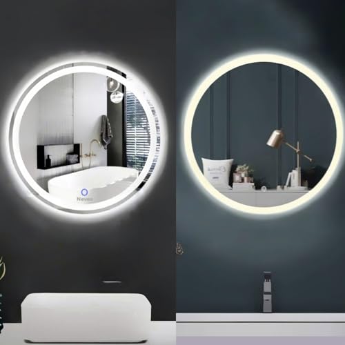 Image of Round 3in1 led Light Mirror with Touch Sensor on /Off and Brightness Controls for Bathroom washbasin Vanity Hallway Bedroom Kitchen (Combo(R1-R2))