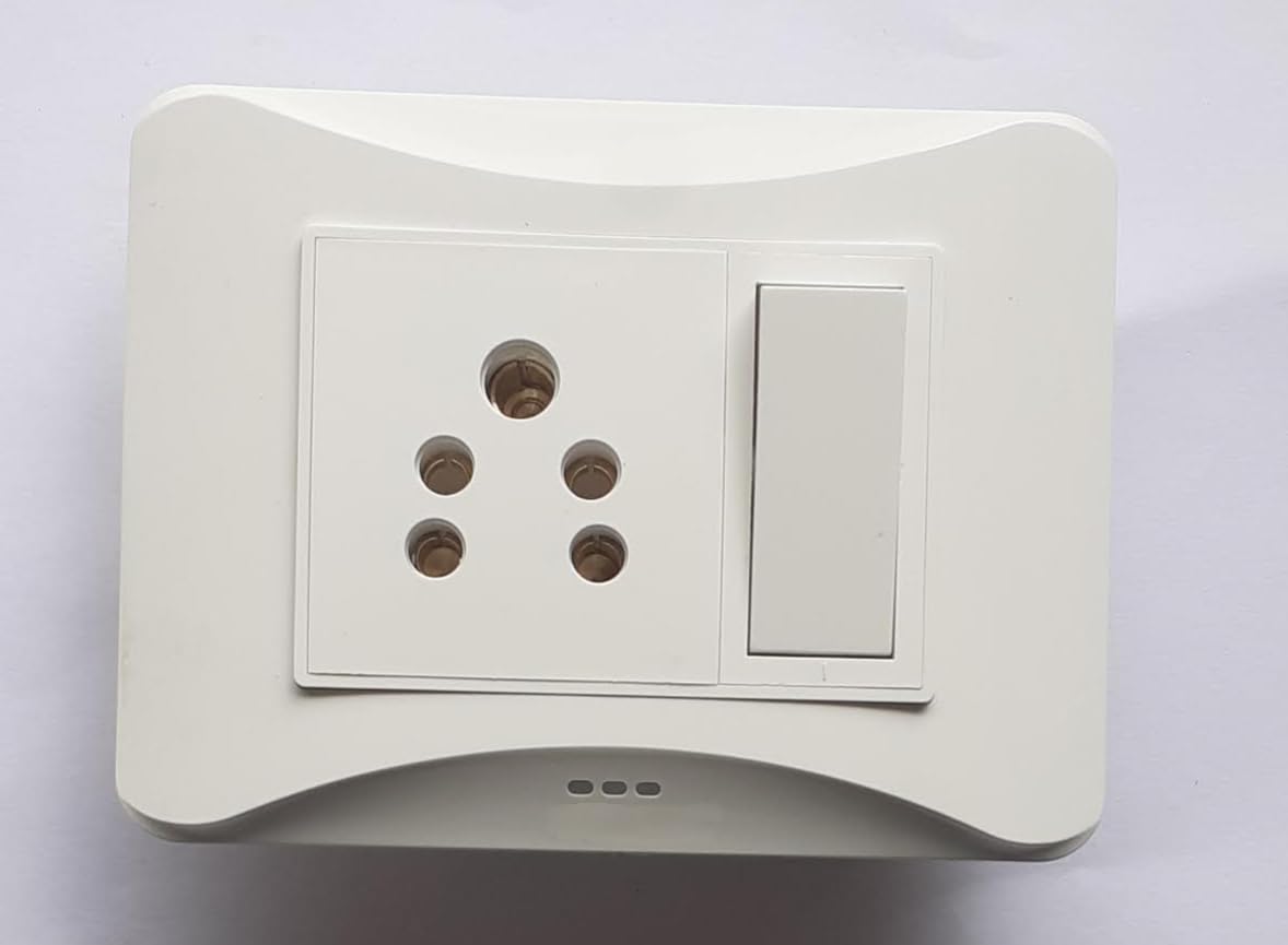 Modular Plate SIZE-3M White with 1 Switch 6Amp 1 Way & 1 Socket 6A Complete Set PCS 1-image-40