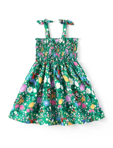 Disney Minnie Mouse Toddler Girl Dress Mickey Pluto Floral Sundress Bow Strap Smocked Summer Outfit Birthday Party Holiday Clothes Green 4-5T