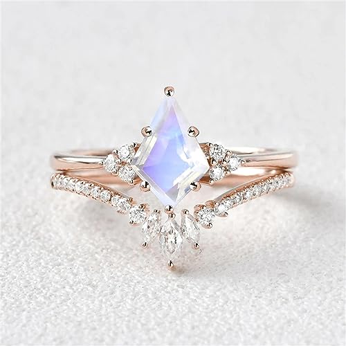 Kite Cut Gemstone Engagement Ring Set S925 10K 14K 18K Gold 1.25 CT Unique Gemstone and Moissanite Wedding Rings for Women Moss Agate Alexandrite Opal Classic Promise Bridal Set Free Engraving3
