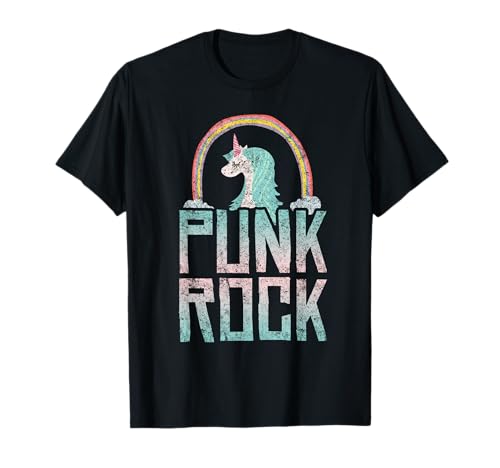 Punk Rock Unicornio lindo arco iris divertido banda de música vintage Camiseta