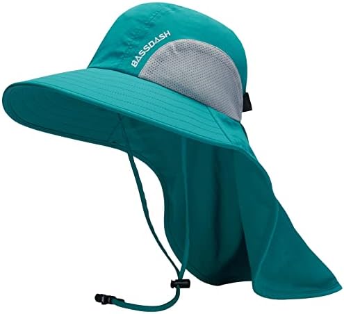 Bassdash UPF 50+ Unisex Water Resistant Wide Brim Sun Hat with Large Neck Flap Ponytail Fishing Hat for Men Women