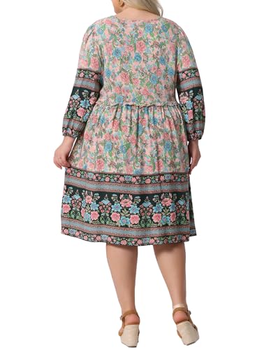 Image of Agnes Orinda Plus Size Summer Dress for Women Casual Boho Floral V Neck 3 /4 Sleeve Midi Short Beach Dress