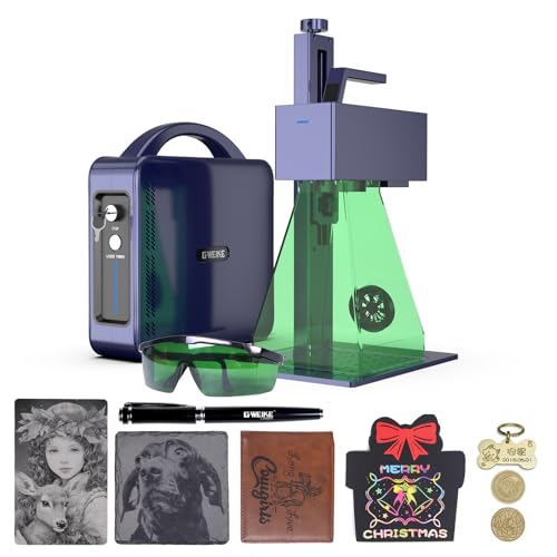 GWEIKE G2 20W Fiber Laser Engraver, 15000mm/s Speed Portable Laser Marking Machine, 110x110mm Working Area, Desktop Handheld 2-in-1 Laser Engraver Machine for Jewelry, Leather, Dog Tags, Metal