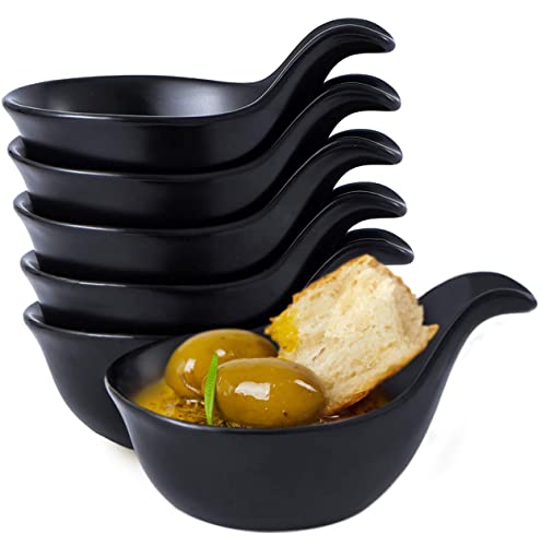 Bruntmor Matte Glazed Set Of 6 Side Dish Porcelain Dip Bowl Set With Handle, For Soy Sauce, Ketchup, Appetizer, For Bbq And Dinner, 3 Ounce, Black #TOP3