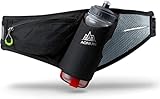Gürteltasche multifunktionale Bauchtasche Wasser Widerstand Atmungsaktiv Hüfttasche mit Flaschenhalter für Laufen , Wandern, Radfahren, Klettern, Camping Reisen（Mit 600ml Wasserflasche） (Schwarz)