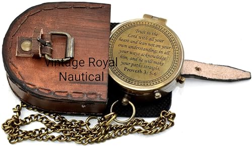 Brújula portátil con caja de cuero AASIYA, grabado proverbios miniatura 5