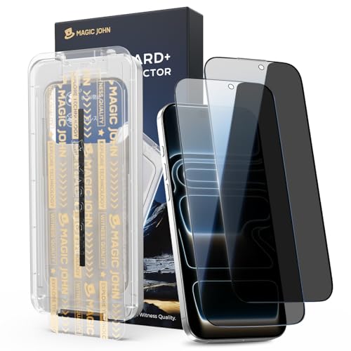 Image of MAGIC JOHN 3rd Gen Upgraded 2 Pack for iPhone 17 Pro Privacy Screen Protector 6.3 Inch, 25Anti-Spy Screen, Shockproof Tempered Glass, Auto Dust-Removal, Bubble Free, Easy Installation