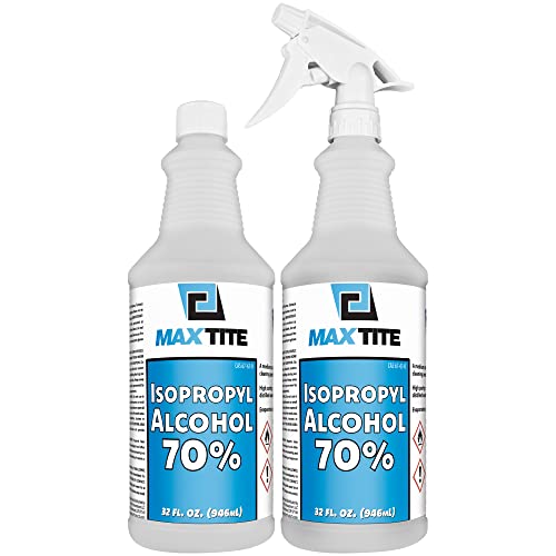 MaxTite 70% Isopropyl Alcohol (Half-Gallon (2 Pack, 32 fl oz) - Includes Heavy-Duty Spray Nozzle - Made in USA