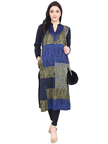 Image of Rosary Women's Embroidered Woolen Kurti with Pockets Warm Full Sleeve Winter Wear