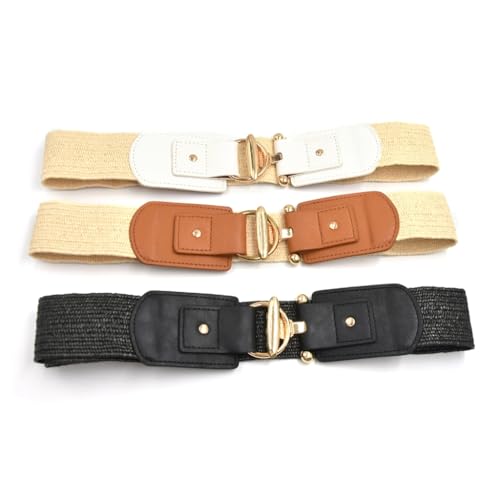 Braided Straw Belt with Secure Gold Clasp Lightweight Breathable Elastic Waistband for Dresses Formal Wear Girdle3