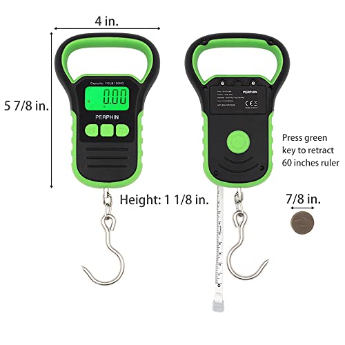 (Latest Version)Fishing Scale, Rubberized Fish Scale, 110Pounds/50Kg, Portable Fishing Scale With Travel Pouch, Digital Fish Scale With 60 Inches Ruler, Large Backlight Lcd Dispaly, In Black And Green #TOP4