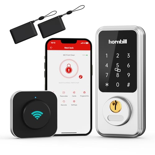 Wi-Fi & Bluetooth Smart Lock, Keyless Entry Smart Front Lock, Hornbill Touch Screen Keypads, App Control, Auto Lock, Compatible with Amazon Alexa, Remotely Control