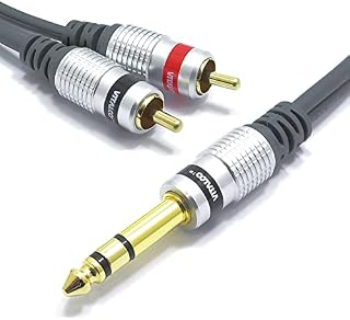Jack 6.35mm Stereo to 2RCA Cable 1.5m Y Splitter Lead Vitalco 1/4 Inch TRS Stereo to Twin RCA Cinch Mono Male to Male Plug 1/4 Audio Adapter Gold OFC