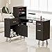 Paddie L-Shaped Manicure Table Nail Station with Shelves, Nail Tech Table Nail Table Station w/Dust Collector, Storage Cabinets, Drawers, Metal Handles & Legs(Black-New)