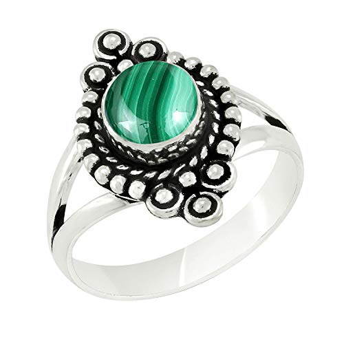 Natural Malachite Sterling Silver Plated Ring Size 8 for Women