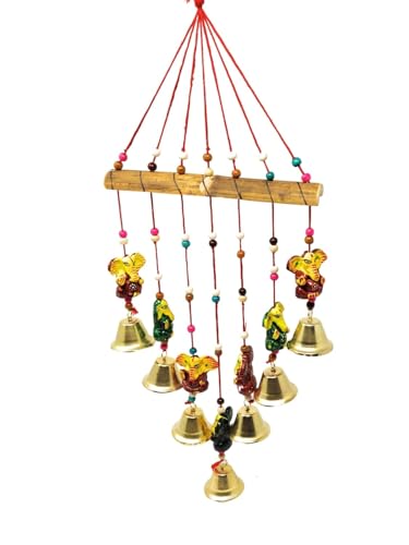 Image of Bindian Handcrafted Rajasthani Wind Chime with Bells, Multicolour, 72x23 cm, Traditional Wall Hanging for Home, Garden & Balcony (Ganesha-1)