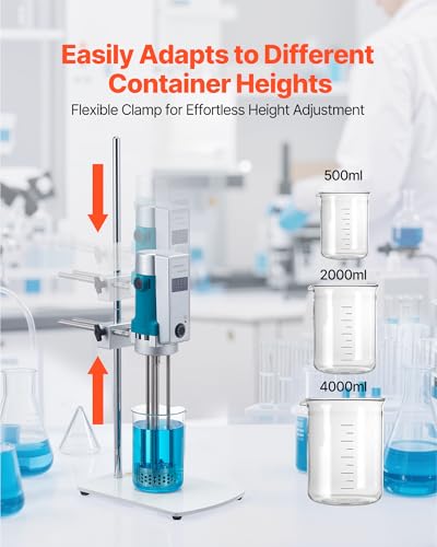 VEVOR Homogenizer, 500 W Laboratory High Speed Dispersing Homogenizer, 200-11000 RPM High Shear Lab Mixer Emulsification Machine, Digital Display Blender, Stainless Steel, for Cosmetics/Food Industry