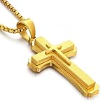 ZDaoBen Collar Cruz Hombre Acero Inoxidable 316L Colgante Cruz para Hombre Joyero Cristiano Regalos para Mujer de Cadena 60cm Chapado en oro