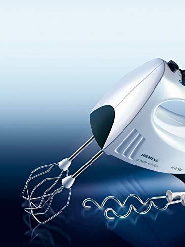 Foto von Siemens Handrührer MQ955PE, 5 Stufen, Turbotaste, besonders leise, 2 Knethaken, 2 Rührbesen, 450 W, weiß/schwarz