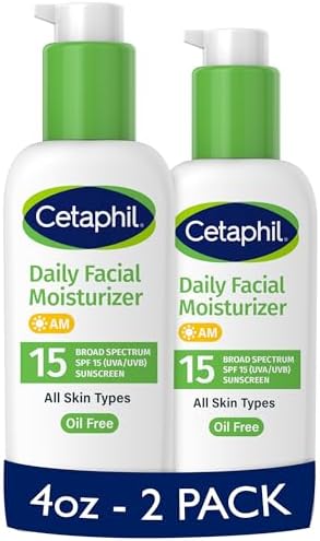 Cetaphil Daily Facial Moisturizer SPF 15, 4 Fl Oz, Gentle Facial Moisturizer for Dry to Normal Skin Types, No Added Fragrance, Pack of 2, (Packaging May Vary)