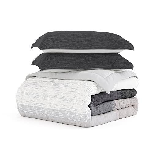 Merit Linens Down Alternative Reversible Gray Ombre Twin Comforter Set | Extra Soft, All Season | Machine Washable & Double-Brushed Breathable 2 Piece Comforter Set | Comforter + Pillow Included #TOP2
