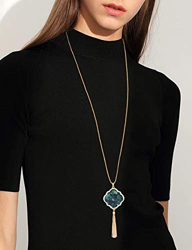 Xocartige Long Necklaces For Women Acrylic Quatrefoil Pendant Necklaces Y Shape Chain Tassel Necklace For Girls (Green) #TOP1