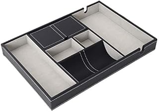 RITTRO for Men, , Nightstand Organizer, Table Organizer, Charging Station, Catch All, Dresser , Black Faux Leather, 6 Compartments