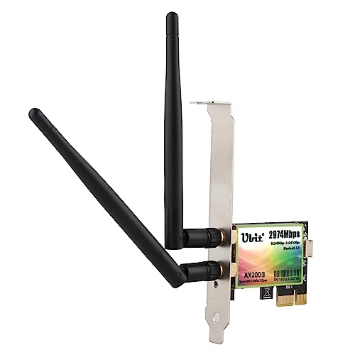 Ubit Tarjeta de red Gigabit, Chip Intel AX200, Máximo 2974 Mbit/s con BT 5.2, Tarjeta WLAN PCIe 802.11AX, Doble Banda (2,4/5 GHz), MU-MIMO, OFDMA, Latencia Ultrabaja, Compatible con WIN10/11 de 64 bit