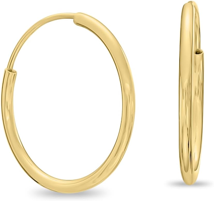 Classic Endless Hoop Earrings, 1/20 14K Yellow Gold, 19mm Length, Solid Metal, Polished Finish, Unisex