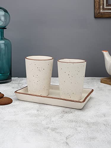 Image of miah decor Ceramic Coffee Mugs Set with Serving Platter, Handmade Stoneware