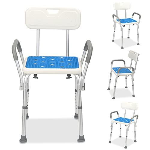 Sonnewelt Sgabello da doccia con schienale e bracciolo, regolabile in altezza, 41 – 53,5 cm,...