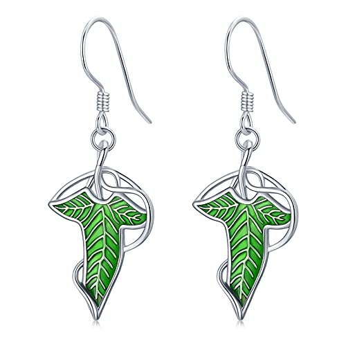 Lord of The Rings Jewelry 925 Sterling Silver Green Leaf Drop Earrings Lord of The Rings Gifts for Women Girls