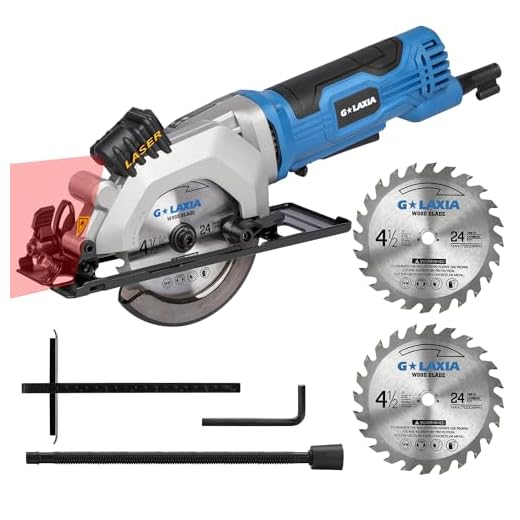 G LAXIA 4A Mini Circular Saw Corded with Laser Guide, 2 Saw Blades