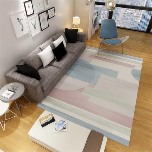 Tapis doux durable et lavable aux rayures géométriques bleues et rouges - 2