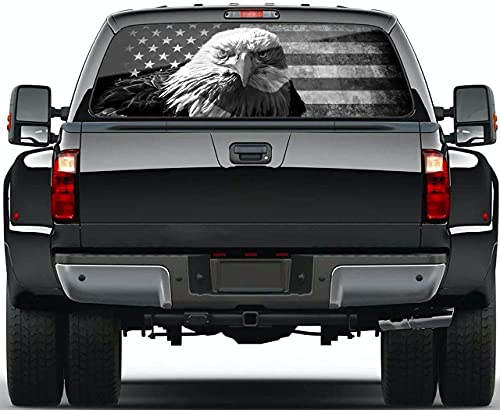 GadgetsTalk Truck Decals - American Eagle Flag Patriotic Black and White - Car Rear Window, Bumper Stickers Graphics for Car Trucks SUV 58 x18