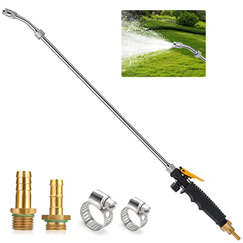 29 Inches Sprayer Wand 3/8 & 1/4 Brass Barb Universal Sprayer Wand Replacement Stainless Steel Sprayer Parts with Shut off Valve & 2 Hose Clamps Spray Wands for Garden Hose