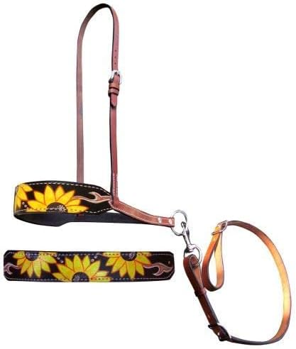 Showman Sunflower Print Overlay Leather Noseband Tie Down & Strap
