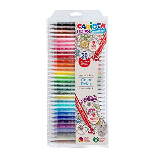 Carioca Marqueurs Birello à Double Pointe, Marqueurs Edition Spéciale avec Pointe Fine et Moyenne et Encre Super Lavable et Non Toxique, 30 Pièces Cover