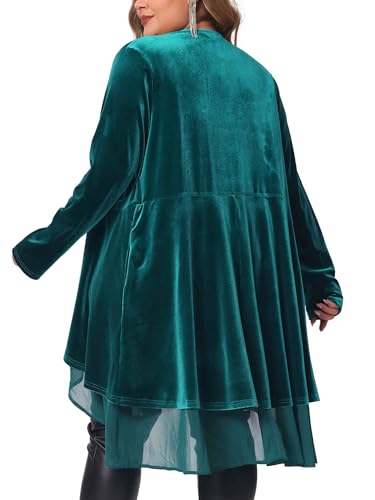 Image of Agnes Orinda Women Plus Size Ruffled Asymmetric Long Velvet Cardigan Jacket