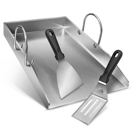 Grillplatte Plancha Geschenke für Männer Frauen, mit 2 Grillspachtel Set, 4mm Dickem Edelstahl BBQ mit Abnehmbar Griffen, für Gasgrill und Holzkohlegrill 40 x 30 x 4 cm