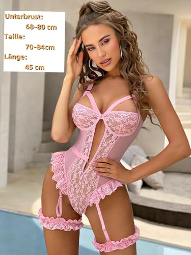Dessous-Sets für Damen, sexy Spitzen-Body Push-Up BH mit Oberschenkelmanschetten, EIN StückNachtwäsche Unterwäsche, Teddy-Babydolls mit Strumpfgürtel, ohne Strümpfe Einheitsgröße – Bild 2