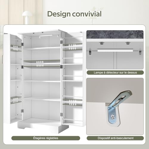 Meuble de rangement blanc à 2 portes et étagères réglables - 5