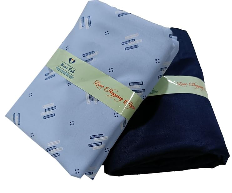 Premium Cotton Shirt and Trouser Fabric Set in Luxury Wooden Box, Pattern with Decorative Print (Light blue.)-image-9
