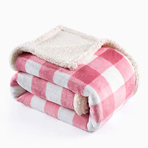 Image of PU MEI Sherpa Fleece Throw Blanket Reversible Plush Fluffy Lattice Flannel Blankets for Sofa Couch Bed,60 inchx80 inch,Pink