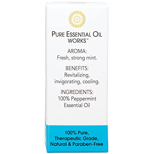 Pure Essential Oil Works Peppermint Oil, 100% Pure, Natural, Paraben-Free and Therapeutic Grade with Euro-Style Dropper, 10 ml/0.33 oz.