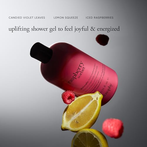 philosophy raspberry sorbet hydrating shower gel, 480ml, bubble bath, body wash, White, 480 ml (Pack of 1) - Image 3