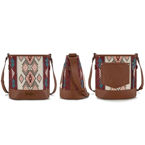 Image of Wrangler Aztec Crossbody Bags for Women Southwestern Print Canvas Shoulder Purse with Distressed Look and Adjustable Strap